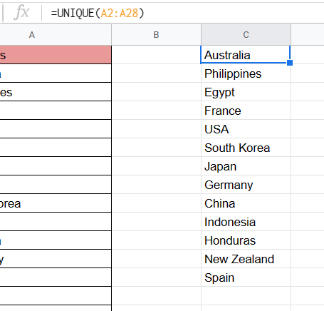 Cách sắp xếp các giá trị duy nhất (Unique) trong Google Sheets
