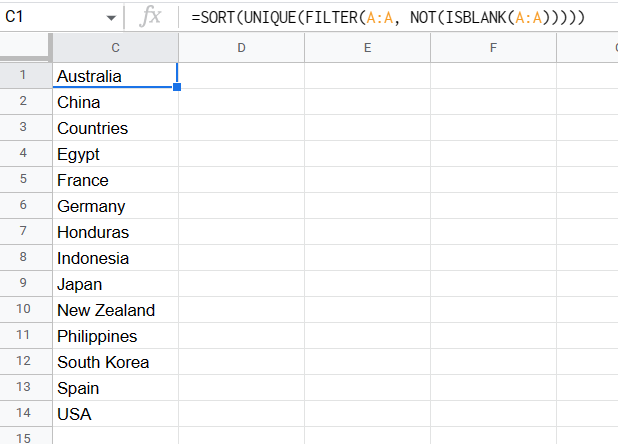 Cách sắp xếp các giá trị duy nhất (Unique) trong Google Sheets