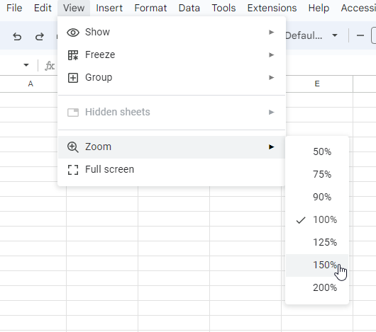 Hướng dẫn cách phóng to (Zoom in) trong Google Sheets