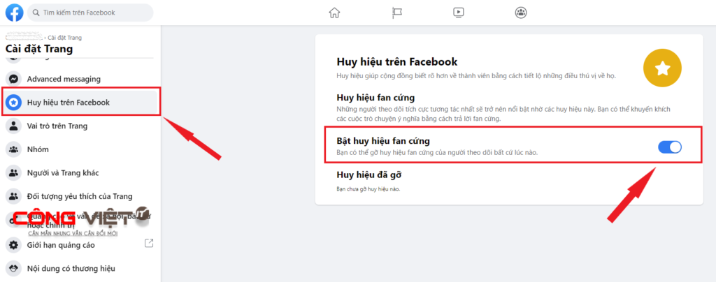 Điều kiện để Trang có tùy chọn Fan cứng và cách quản lý Huy hiệu Fan cứng cho Trang