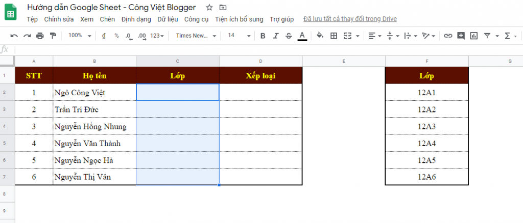 Hướng dẫn tạo danh sách thả xuống (Drop-List) trong Google Sheets