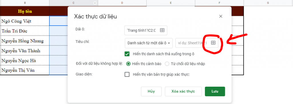 Hướng dẫn tạo danh sách thả xuống (Drop-List) trong Google Sheets