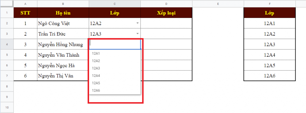 Hướng dẫn tạo danh sách thả xuống (Drop-List) trong Google Sheets