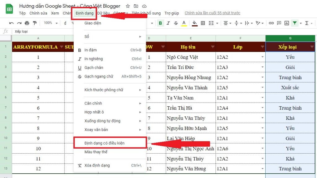 Bài 3 – Hướng Dẫn Tự Động Tô Màu Dữ Liệu Trùng Nhau – Google Sheet Thực Hành