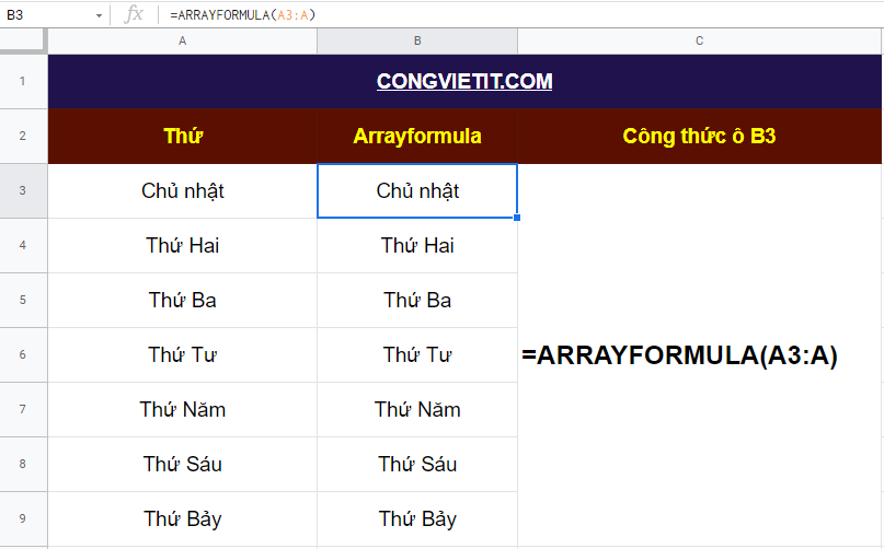 Hướng dẫn sử dụng ARRAYFORMULA trong Google Sheet + Ví dụ