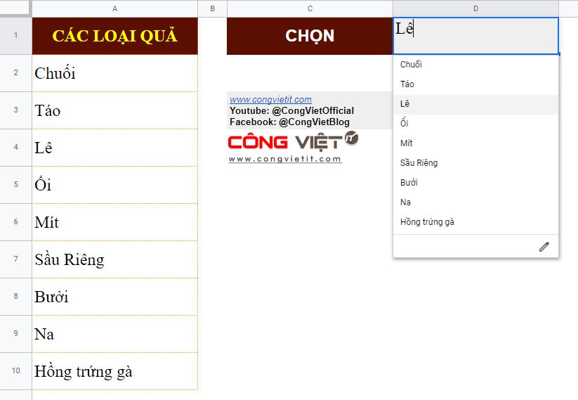 Cách sử dụng Google Apps Script để tạo danh sách thả xuống đa lựa chọn trong Google Sheets Công Việt Blog