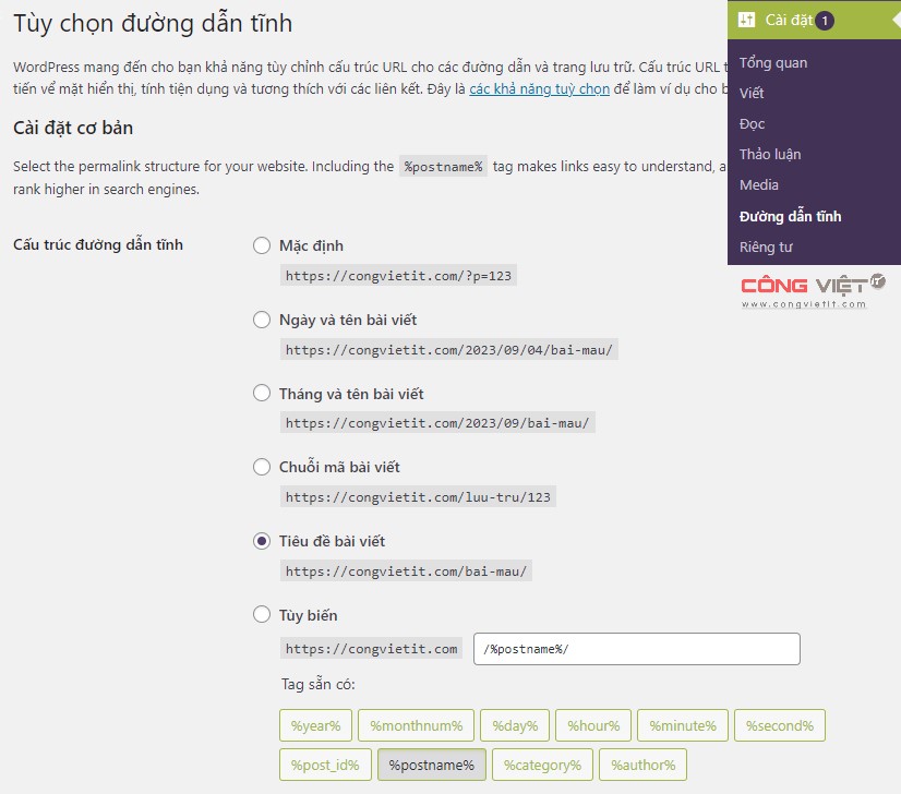 Cấu trúc SEO Friendly URL trong WordPress là gì? - Congvietit.com