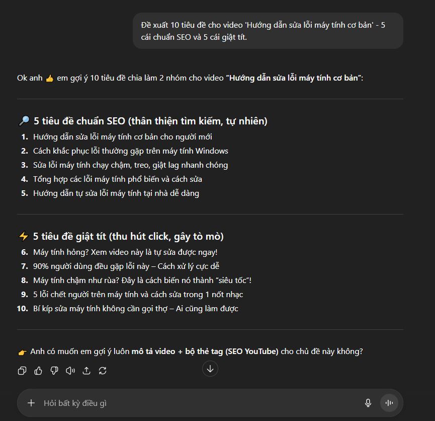 Xây Kênh YouTube Từ A-Z: Hướng Dẫn Chi Tiết Với ChatGPT Ứng Dụng Thực Chiến 18 Xây Kênh YouTube Từ A-Z: Hướng Dẫn Chi Tiết Với ChatGPT Ứng Dụng Thực Chiến